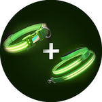 Green Shamrock LED Collar + LED Leash Combo Set