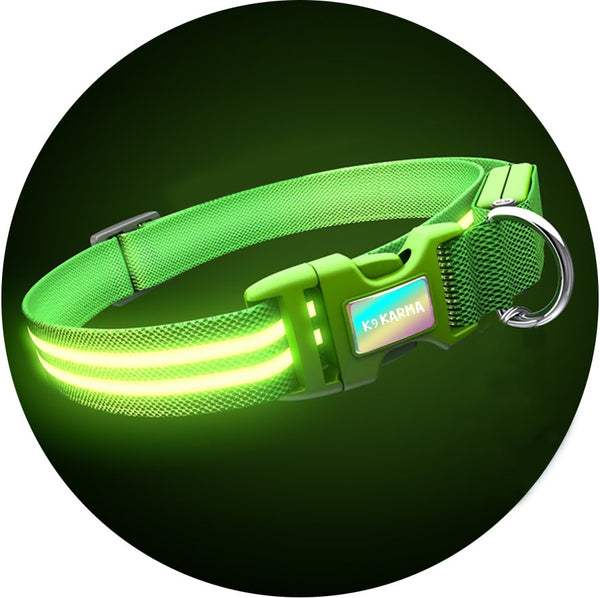 LED Dog Collar Green Shamrock k9karma BB s LED