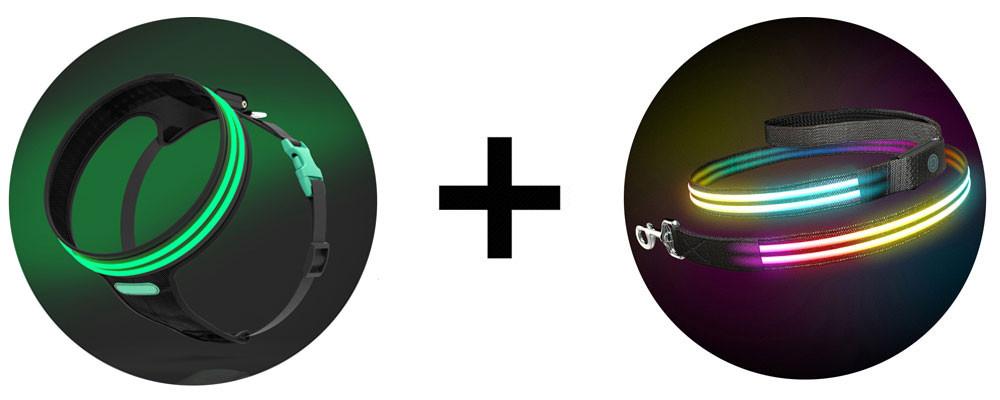Ultimate Dual Rainbow K9 Karma Light Up Led Collar + Leash Combo Set